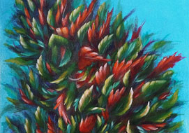 Green leaves and red feathers<br>
A4 - acrylic on paper