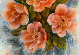 Orange anemones<br>
A4 - oil on paper