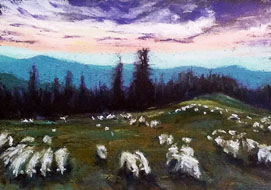 Flock Of Sheep<br>
A5 - pastel on paper