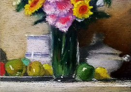 Still life (after Felipe Santamans)<br>
A6 - pastel on paper